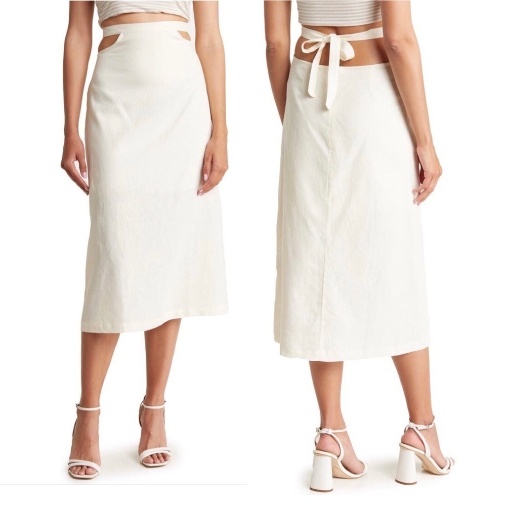 NEW Revolve WhoWoreWhat Linen Blend Cutout Skirt Cream XL
